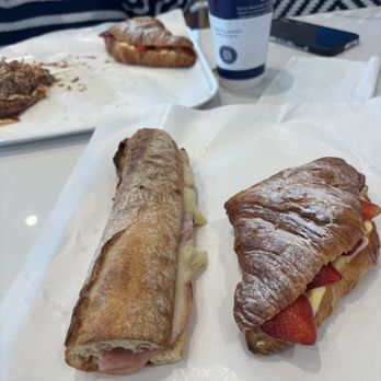 Paris Baguette - Turkey and Swiss on baguette and strawberry and cream croissant with hazelnut coffee - Bakeries Near Me - Frisco, Texas Paris Baguette - Turkey and Swiss on baguette and strawberry and cream croissant with hazelnut coffee - Bakeries Near Me - Frisco, Texas