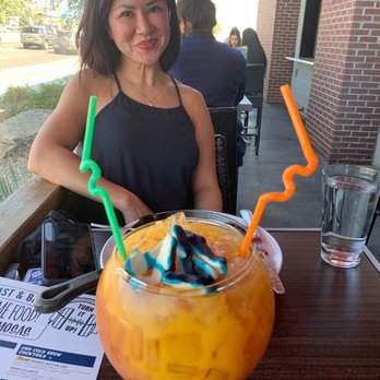 Hash Kitchen Arcadia - Tequila Sunrise served in a fishbowl with gummy shark candy - Breakfast & Brunch Near Me - Phoenix, Arizona