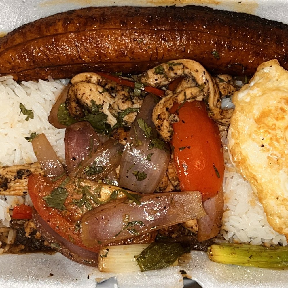 Lima 32 - This delicious dish is called Polla Saltado a lo pobre. I substituted the french fries for another scoop or rice. - Peruvian Near Me - Meriden, Connecticut Lima 32 - This delicious dish is called Polla Saltado a lo pobre. I substituted the french fries for another scoop or rice. - Peruvian Near Me - Meriden, Connecticut