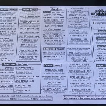 The Maya Restaurant - Other side of menu - Spanish Near Me - Stamford, Connecticut