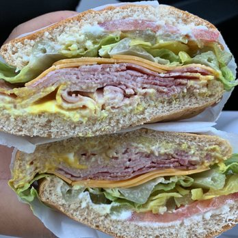 Bear Claw Bakery and Cafe - Ham & Salami Sandwich w/ cheddar cheese, lettuce, tomatoes, pickles, peppers, mayonnaise and mustard. - Bakeries Near Me - Pinole, California Bear Claw Bakery and Cafe - Ham & Salami Sandwich w/ cheddar cheese, lettuce, tomatoes, pickles, peppers, mayonnaise and mustard. - Bakeries Near Me - Pinole, California