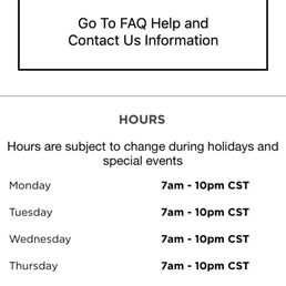 Screen shot of hours of operation listed on the Kohl's app.