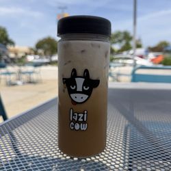Lazi Cow - Roseville - Cowfee with glass cup. It's vietnamese coffee with vanilla ice cream cream