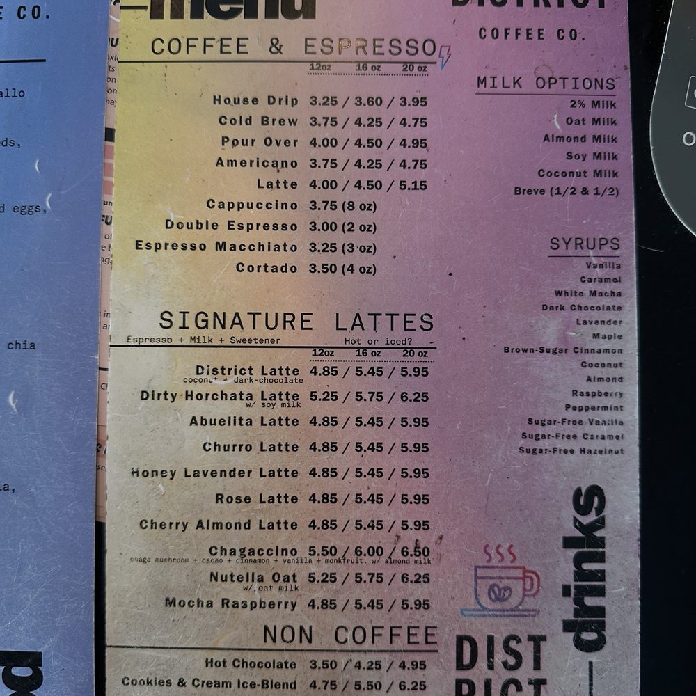 District Coffee - menu 6/16/25 - Coffee & Tea Near Me - El Paso, Texas