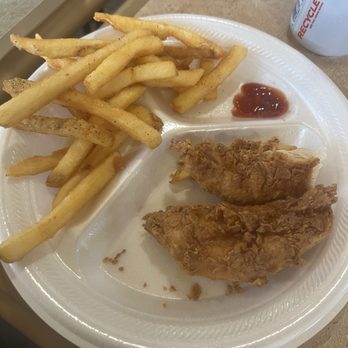 The Jay Cafe - Kids meal - 2 chicken tenders (so obv I had eaten part of the tender before I took the picture, it was the larger of the two) - American Near Me - Texas City, Texas