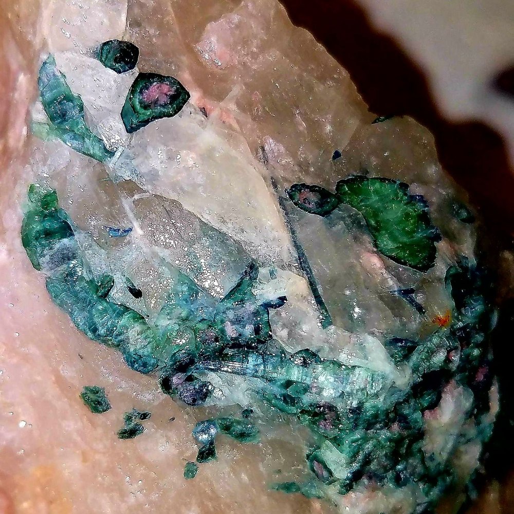Oceanview Mine - Thought it was just a hunk of quartz crystal until I cleaned it off at home. You can even see some tiny watermelon tourmaline.. - Tours Near Me - Pala, California
