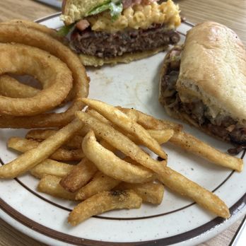 Pink Cadillac Diner - Mac Attack with onion rings & Philly cheesesteak with fries. - Diners Near Me - Natural Bridge, Virginia Pink Cadillac Diner - Mac Attack with onion rings & Philly cheesesteak with fries. - Diners Near Me - Natural Bridge, Virginia