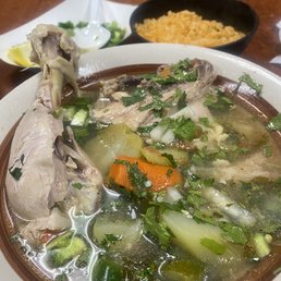 Caldo de pollo! Very flavorful broth! Has papas, carrots, chayote, a leg and a thigh. Substituted tortillas for rice! Caldo de pollo! Very flavorful broth! Has papas, carrots, chayote, a leg and a thigh. Substituted tortillas for rice!