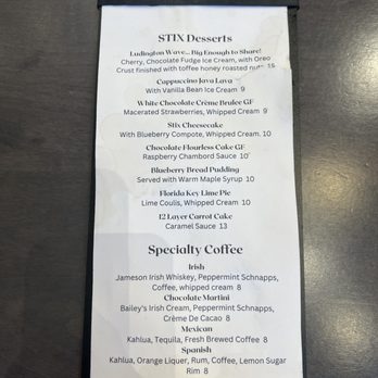 Stix - Dessert menu - Bars Near Me - Ludington, Michigan