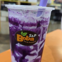 S&P Boba Tea - Ube Milk Tea with 50% sweetness. Just right.  Already includes the pearls.