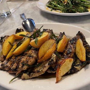 Tratto - Pork chops with pears. The chops are in a brown butter/brown sugar/tarragon sauce. Out if this world!!! - Italian Near Me - Phoenix, Arizona