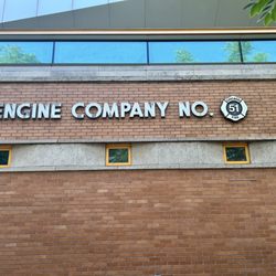 Chicago Fire Department Engine 18 - Chicago fire engine company NO. 51 sign on side of fire house