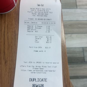 Jersey Mike's Subs - Price for one combo meal with cheese and avocado spread - Fast Food Near Me - Rialto, California Jersey Mike's Subs - Price for one combo meal with cheese and avocado spread - Fast Food Near Me - Rialto, California