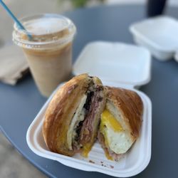 Bree'osh - Montecito - Croissant Breakfast Sandwich Vanilla Iced Latte