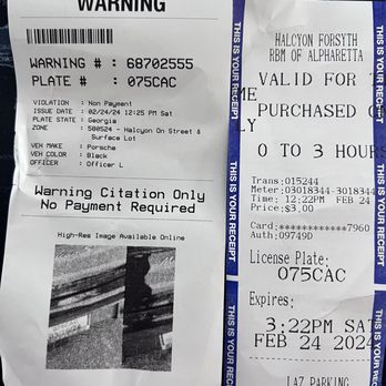 Halcyon - Citation and receipt.  The time of the receipt is 3 minutes prior to the citation.  Smh. - Shopping Centers Near Me - Alpharetta, Georgia