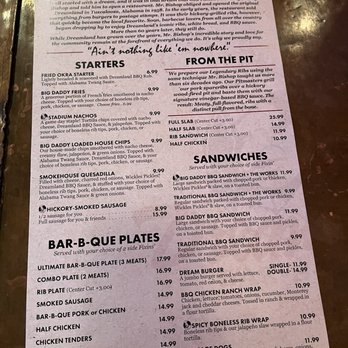 Dreamland BBQ - Food menu side one - Barbeque Near Me - Montgomery, Alabama Dreamland BBQ - Food menu side one - Barbeque Near Me - Montgomery, Alabama
