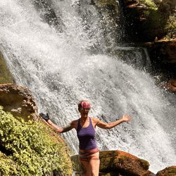 Arizona Raft Adventures - Me hamming it up in front of waterfall