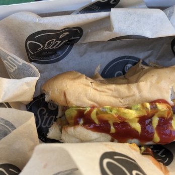The Stand - American Classics Redefined - Hotdog with girl's fave mustard, ketchup and pickles! Large enough for 2 kids. - New American Near Me - Pasadena, California