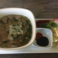 Beef Pho good but meatballs at the top not eye round steak.