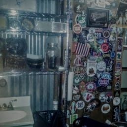 Stickers advertising the expansive beer choices here.