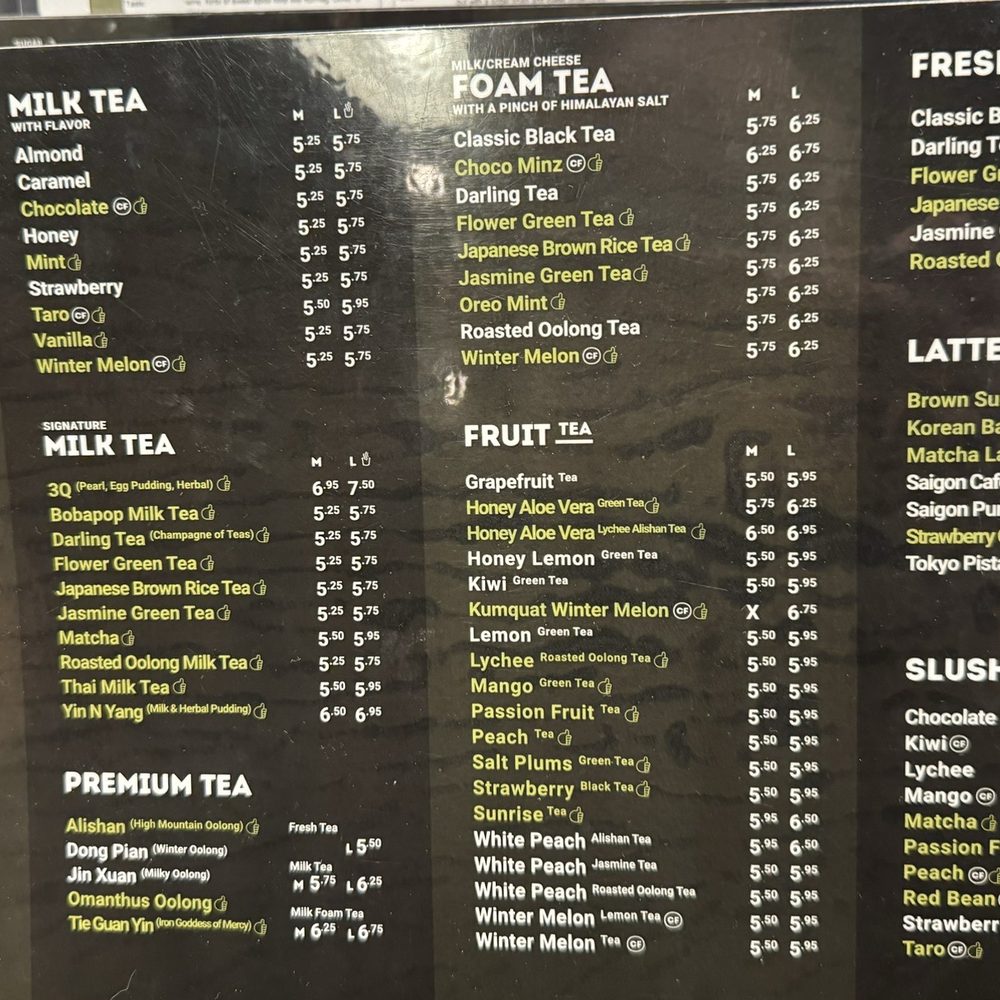 BoBaPOP Tea Bar - Menu as of 08/2024 - Coffee & Tea Near Me - San Gabriel, California