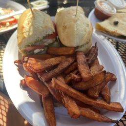 Chicken Pesto sandwich with sweet potato fries