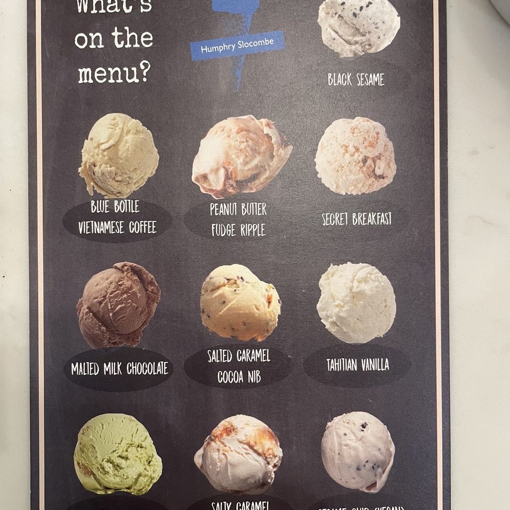 Humphry Slocombe Pruneyard - Menu, not including seasonal specialities - Ice Cream & Frozen Yogurt Near Me - Campbell, California