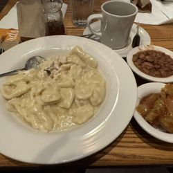 Cracker Barrel Old Country Store - Chicken and dumplings with pinto beans and fried apples