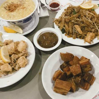 Cafe Colma - fried calamari x goto x chow fun (meat trio) x lechon kawali - Filipino Near Me - Colma, California