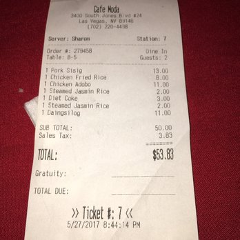 Cafe Moda - My bill with $3 soda no refill and little bowls of rice the size of my hand. - Filipino Near Me - Las Vegas, Nevada Cafe Moda - My bill with $3 soda no refill and little bowls of rice the size of my hand. - Filipino Near Me - Las Vegas, Nevada