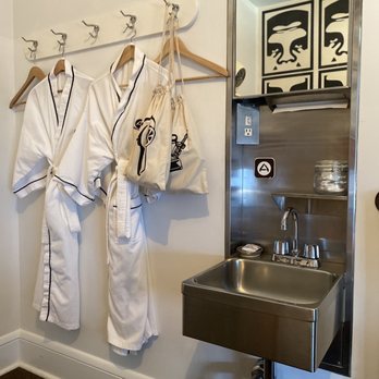 Ace Hotel - Room with shared bath still has a compact vanity sink set up - Hotels Near Me - Seattle, Washington