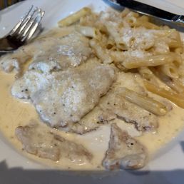 Veal with cheese sauce.