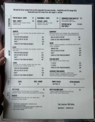 Menu photo 1 Hook Fish San Francisco, CA