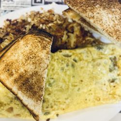 Brenda's Harbor Cafe - Veggie omelet, sour dough toast, & hashbrowns