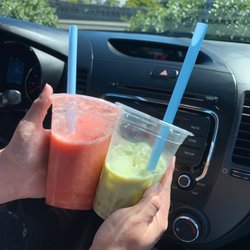 Boba Flo - Matcha milk tea and Strawberry smoothie