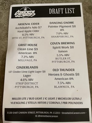 Menu photo 3 Streets On Carson Pittsburgh, PA