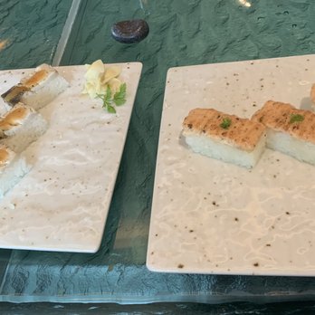 Miku - Half order each of saba (mackerel) oshi and ebi (prawn) oshi - Japanese Near Me - Vancouver, British Columbia Miku - Half order each of saba (mackerel) oshi and ebi (prawn) oshi - Japanese Near Me - Vancouver, British Columbia