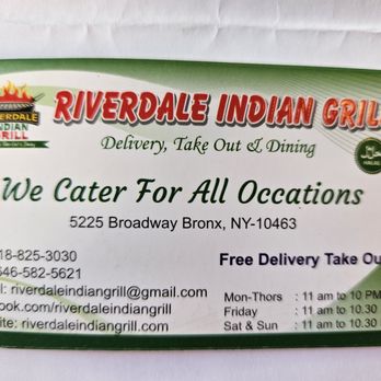 Riverdale Indian Grill - Business card - Indian Near Me - Bronx , New York Riverdale Indian Grill - Business card - Indian Near Me - Bronx , New York