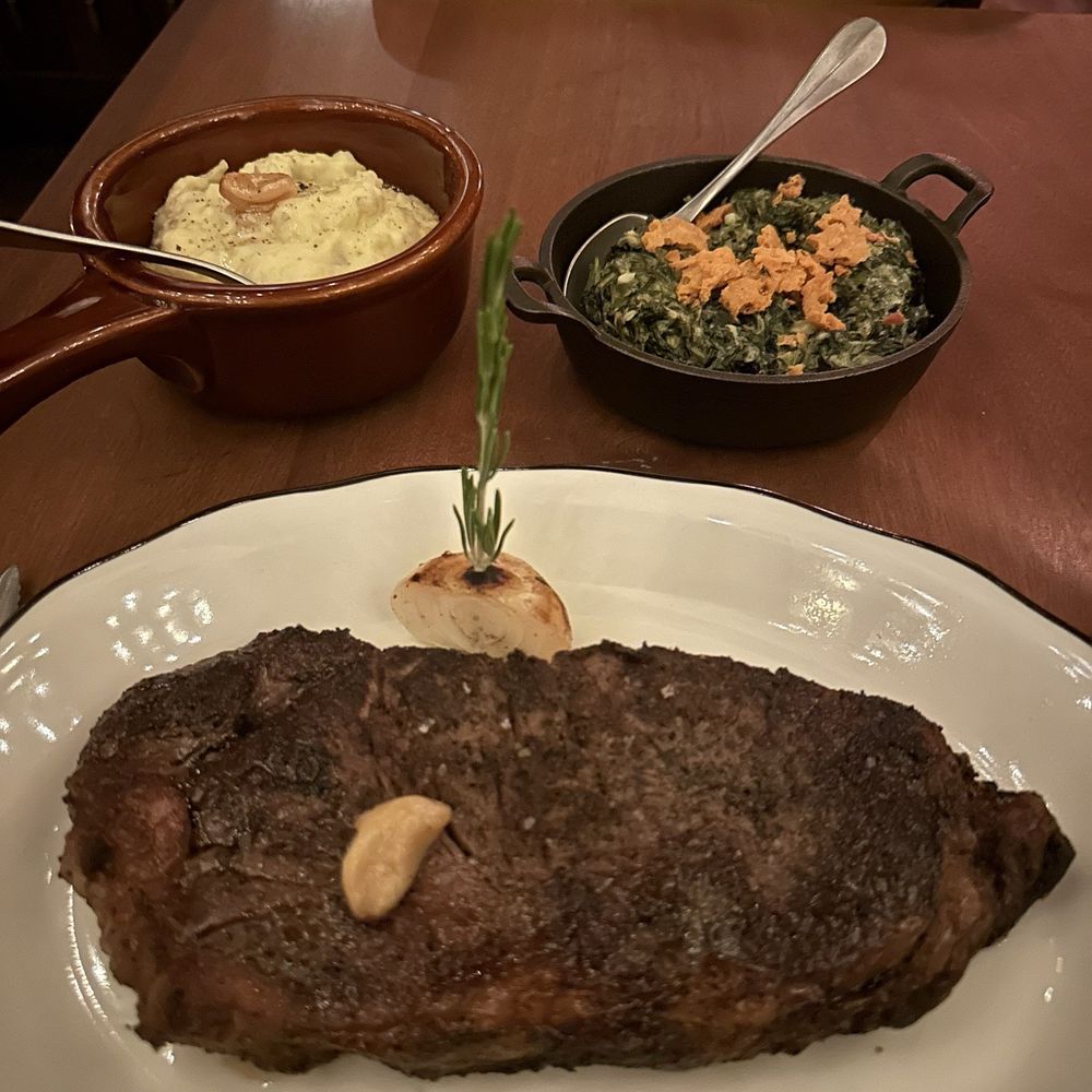 & Son Steakeasy - NY Strip Mashed potatoes  Creamed spinach - Speakeasies Near Me - New York, New York
