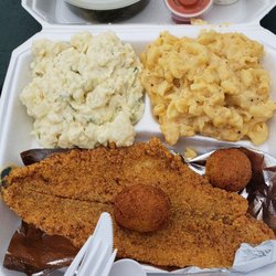 Billy's Southern Pride - Fried catfish. Potato salad. Mac n cheese. Hush puppies.