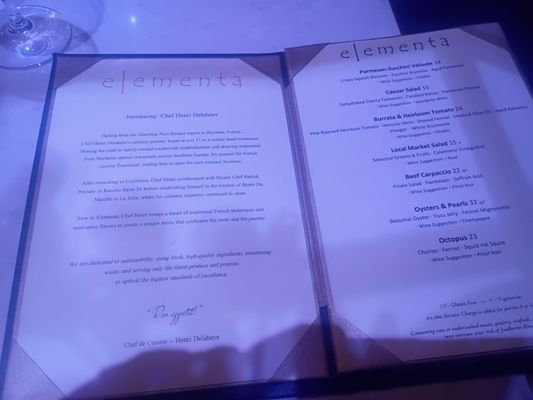 Menu photo 2 Elementa Pala, CA Menu photo 2 Elementa Pala, CA