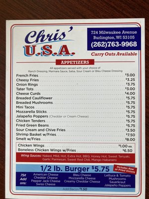 Menu photo 1 Chris's USA Burlington, WI Menu photo 1 Chris's USA Burlington, WI