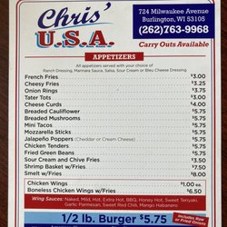 Chris's USA - Menu