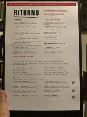 Menu photo 4 Ritorno Oakville, ON Menu photo 4 Ritorno Oakville, ON