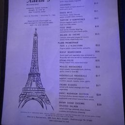 Dinner menu Dinner menu
