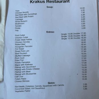 Krakus Restaurant - Hand typed menu. - Polish Near Me - Wallington, New Jersey Krakus Restaurant - Hand typed menu. - Polish Near Me - Wallington, New Jersey