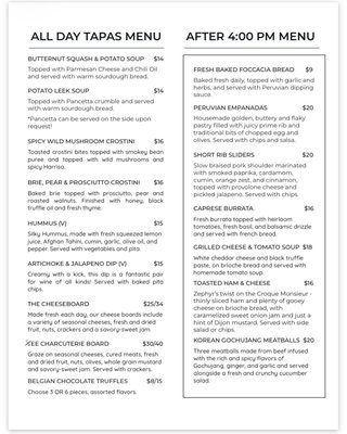 Menu photo 7 Zephyr Wine Bar Reno, NV Menu photo 7 Zephyr Wine Bar Reno, NV