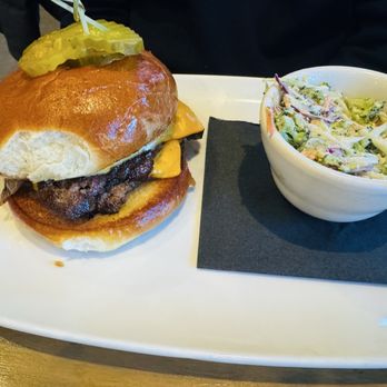 Steele & Hops - Smash burger with a side of broccoli slaw - American Near Me - St Anthony, Minnesota