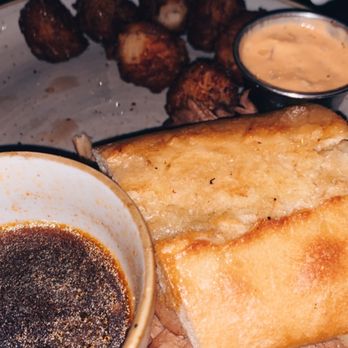 Top Hat - Steak Sirloin French Dip with homemade tator tots! Get this. Don't get the tuna fettuccini - Bars Near Me - Missoula, Montana