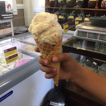 Hoosier Cupboard Candy and Snacks - Single scoop of elephant ear ice cream on a waffle cone - Candy Stores Near Me - Franklin, Indiana Hoosier Cupboard Candy and Snacks - Single scoop of elephant ear ice cream on a waffle cone - Candy Stores Near Me - Franklin, Indiana